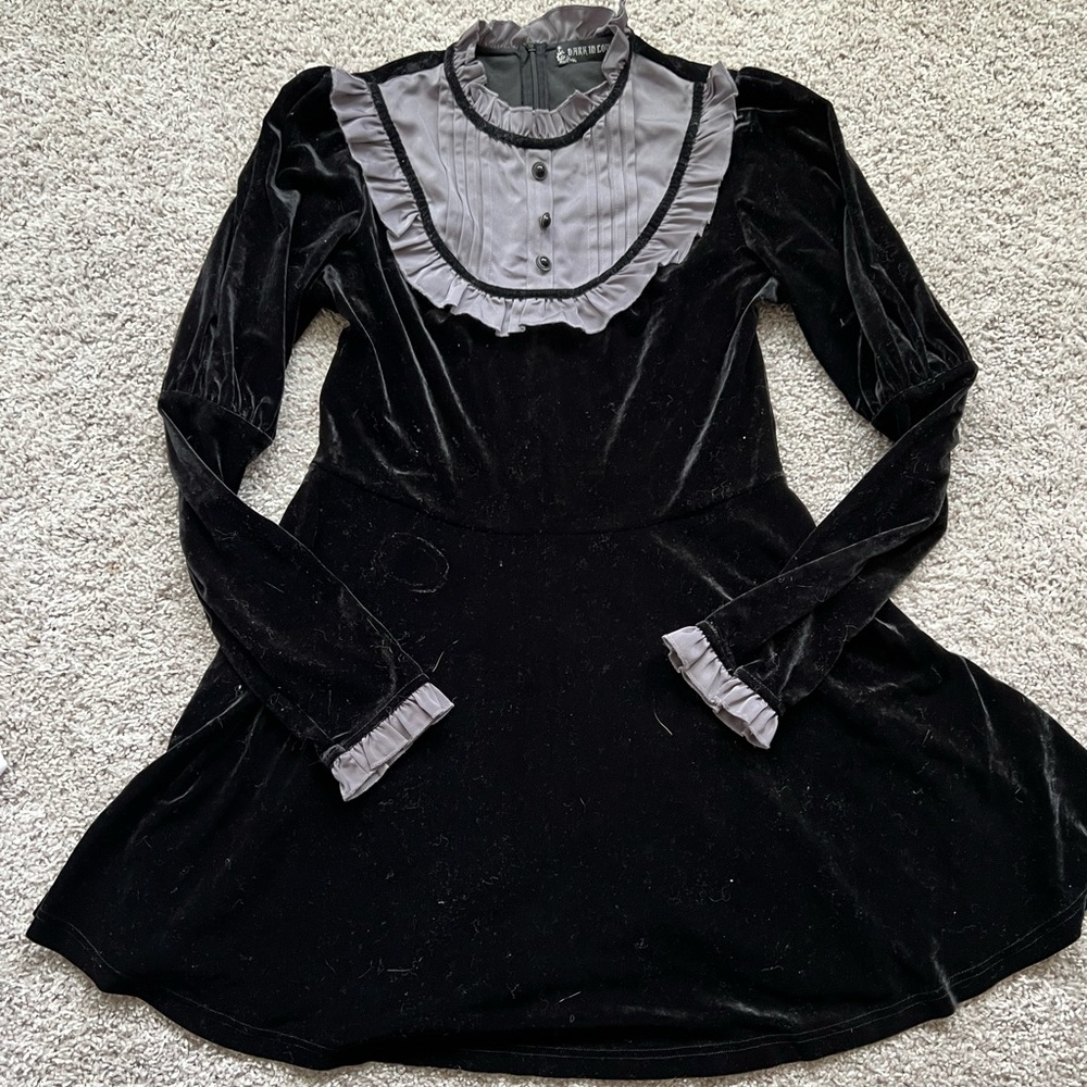 Dolls Kill Black Velvet High Collared Victorian Style Mini Dress